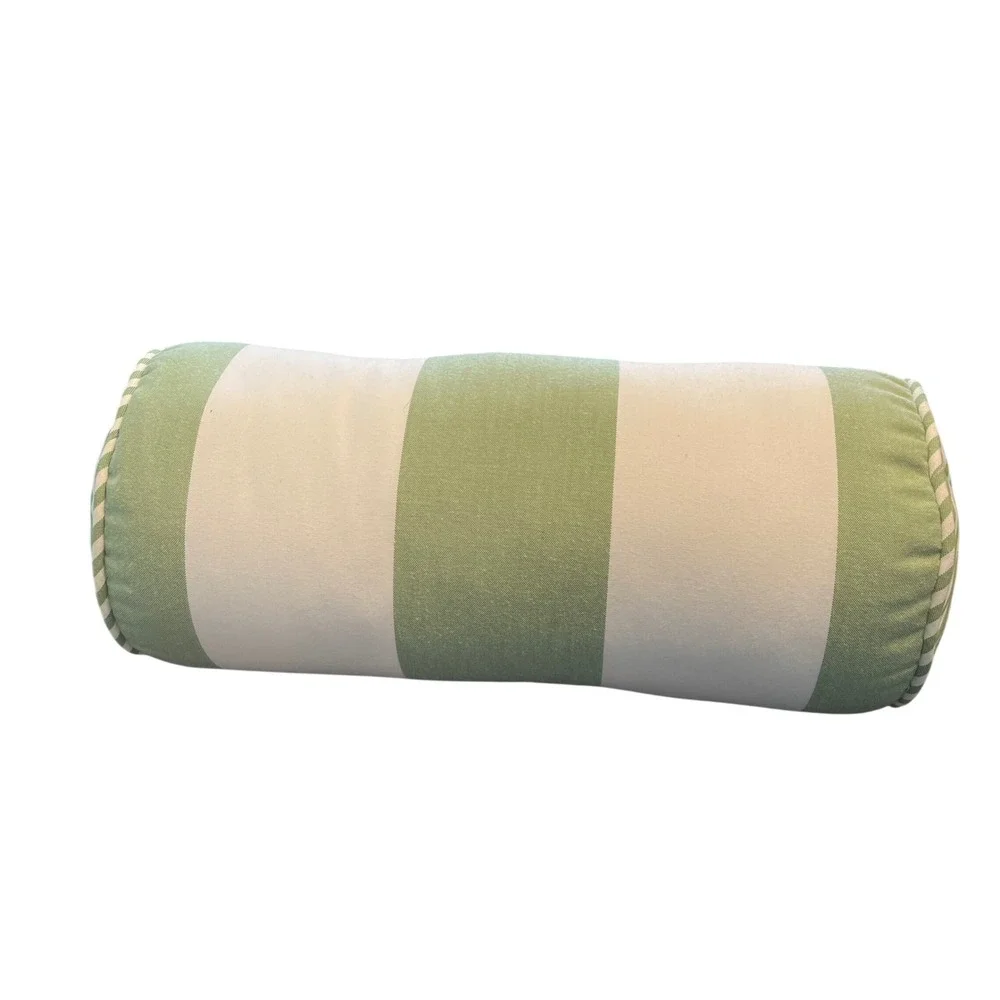 Monique Lhuillier Pottery Barn Bolster Pillow Sage Green White Striped Canvas